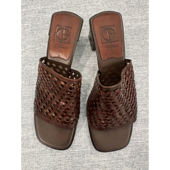 Cole Haan Shoes - Cole Haan Angie brown woven leather heeled slide sandals